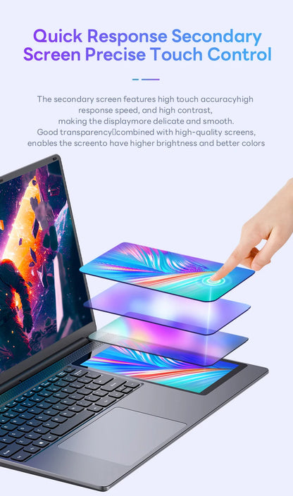 15.6"+7" Dual Screen Laptop Intel Celeron N100 32GB 16GB DDR4 RGB Backlit Keyboard Computer Notebook Laptops Touch Screen
