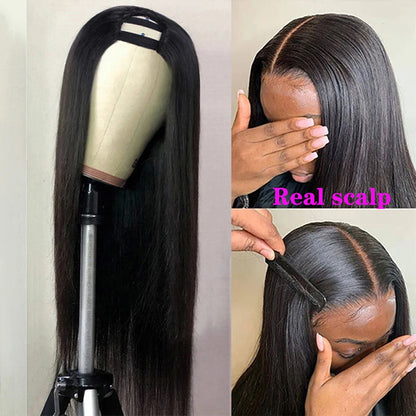 FUGANGXIU U Part Straight Wigs Human Hair No Leave Out 30 inches Glueless Wig Brazilian Hair Straight U Part Wig Natural Color