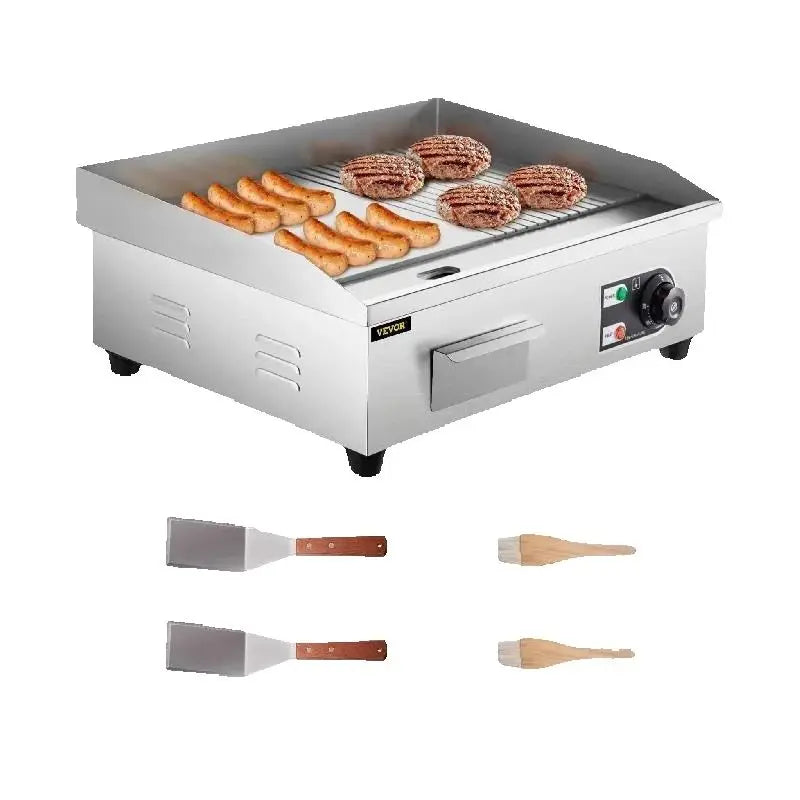 SucceBuy 14"-22" Electric Countertop Griddle Teppanyaki Grill 1600W/3200W Stainless Steel Flat Top Grills for Pancake Chicken - Merit Sell