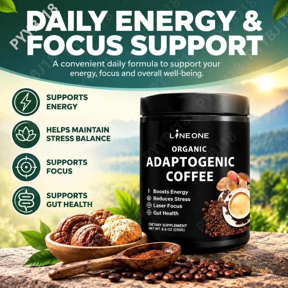 Organic Adaptogenic Coffee Powder with 10 Mushroom Blend Lion's Mane Reishi Supports Energy Focus Stress Balance Gut Health 250g