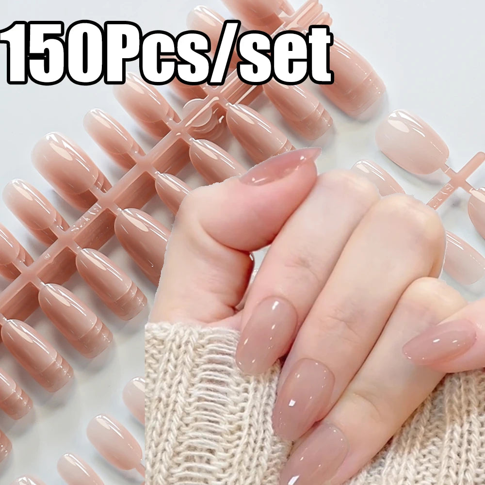 150Pcs Nude Pink Short Almond Press on Nails Gradient Full-Cover Almond Fake Nails 14-20mm Soft Gel Nude Pink Almond Nail Tips