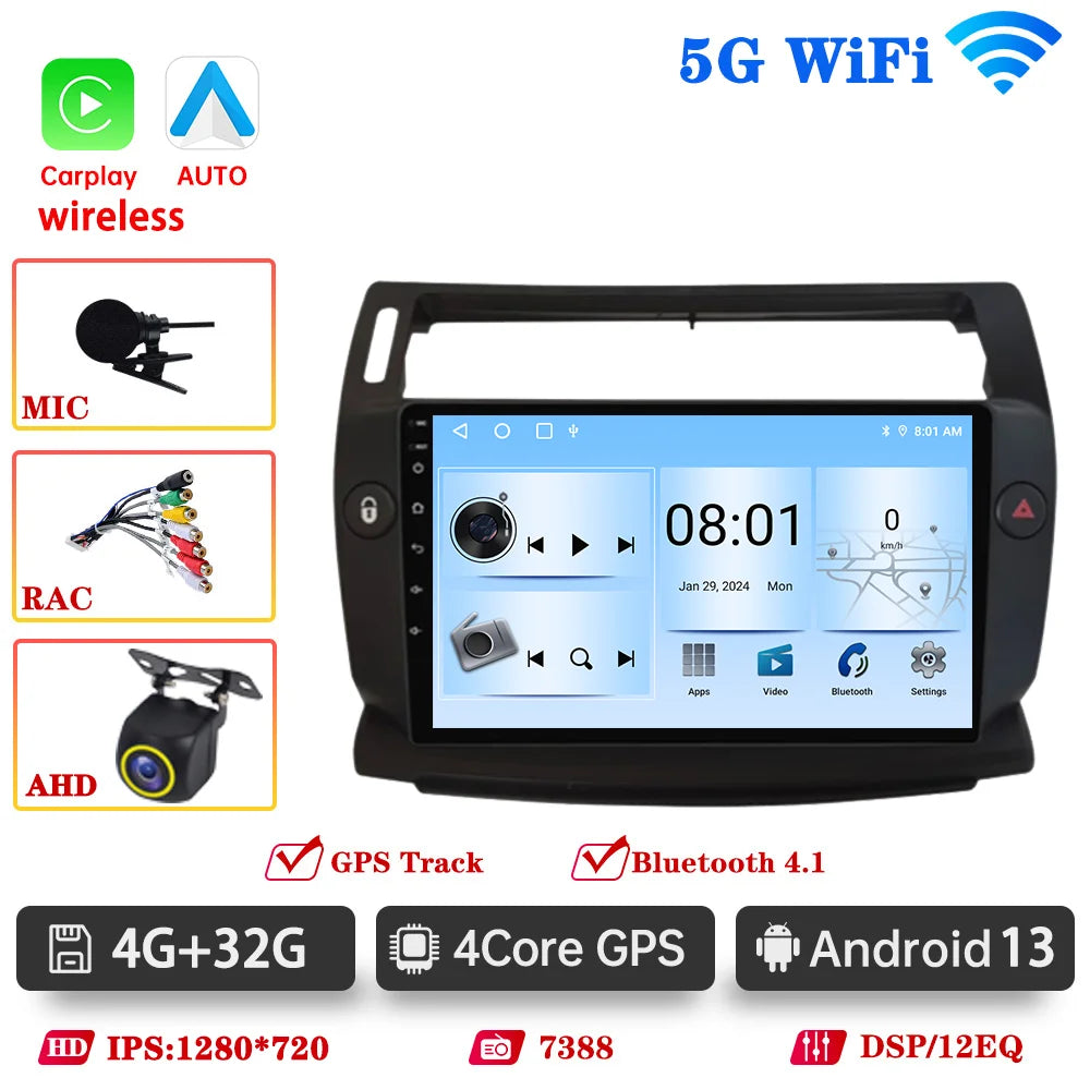 Car Radio For For Citroen C4 C-Triomphe Quatre 2004 2005-2009 Wireless CarPlay Android Auto DSP Car Multimedia GPS DVR autorad