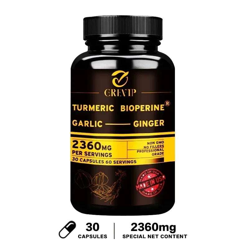 4-in-1 Turmeric Ginger Supplement - with Garlic Curcumin Black Pepper - Joints, Immune Support, Improves Digestion Supplement