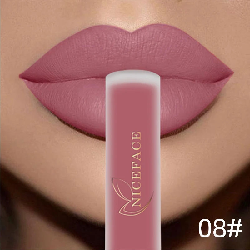 NICEFACE Lip Gloss Waterproof Matte Liquid Lipstick Long Lasting Velvet Lipgloss Tint Tube Nude Pigment Lip Makeup Cosmetics