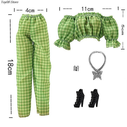 30cm Doll Clothes Floral Shirt Puff Sleeve Trousers Set Temperament Wear Matching Pieces Daily Doll Clothes Set For Girls Gift
