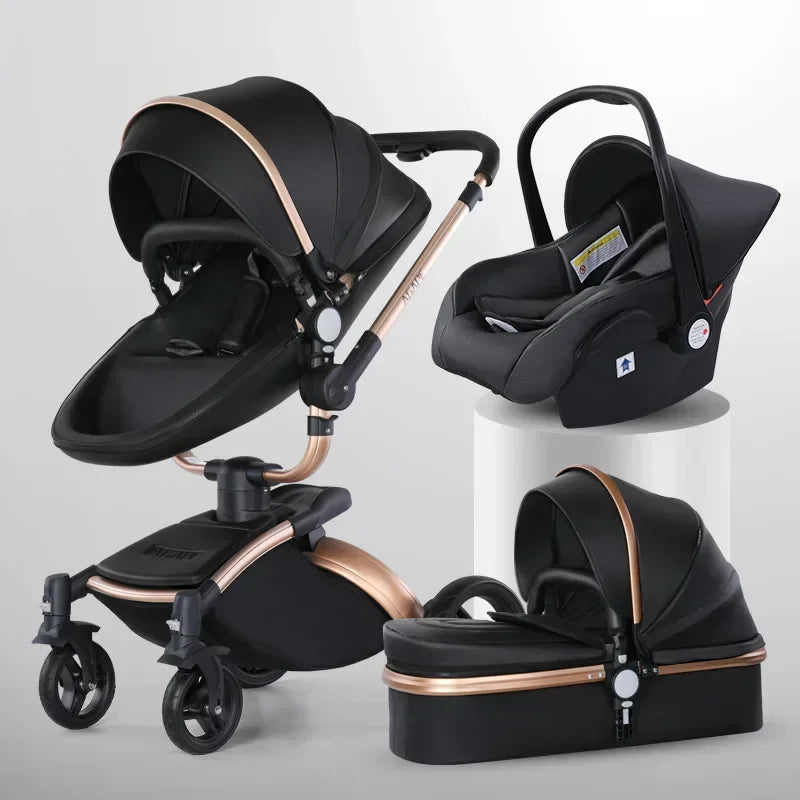 Landscape baby carriage PU leathe Baby stroller 3in1 Two-way High r Foldable shock-absorbing eggshell stroller 2in1