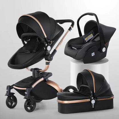 Landscape baby carriage PU leathe Baby stroller 3in1 Two-way High r Foldable shock-absorbing eggshell stroller 2in1