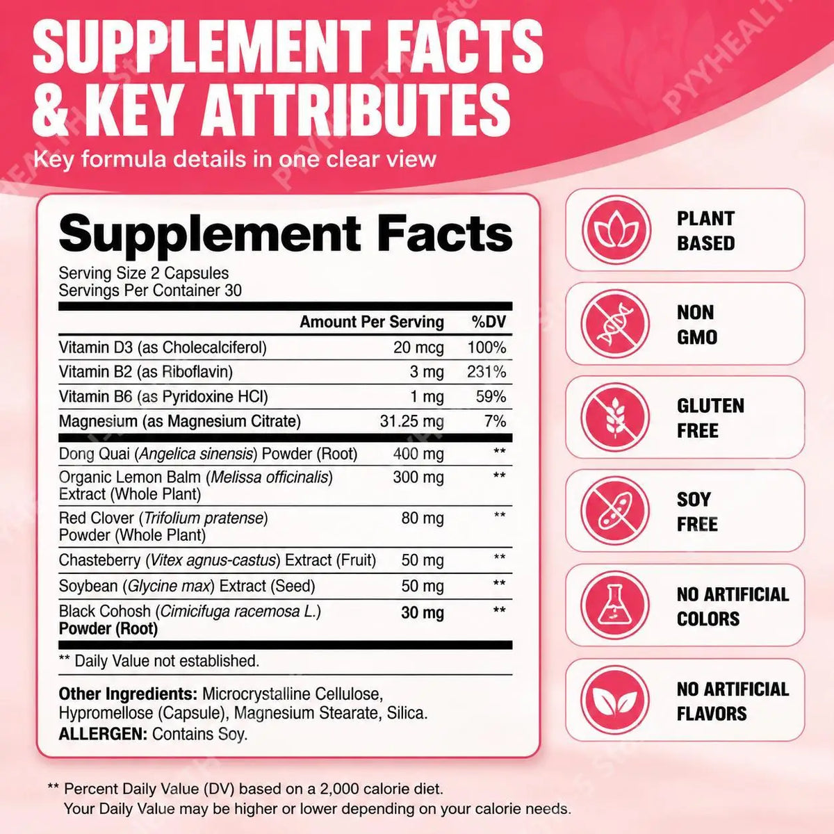 Women's Menopause Support Capsules with Dong Quai & Lemon Balm for Mood, Sleep and Hot Flash Support 60 Capsules