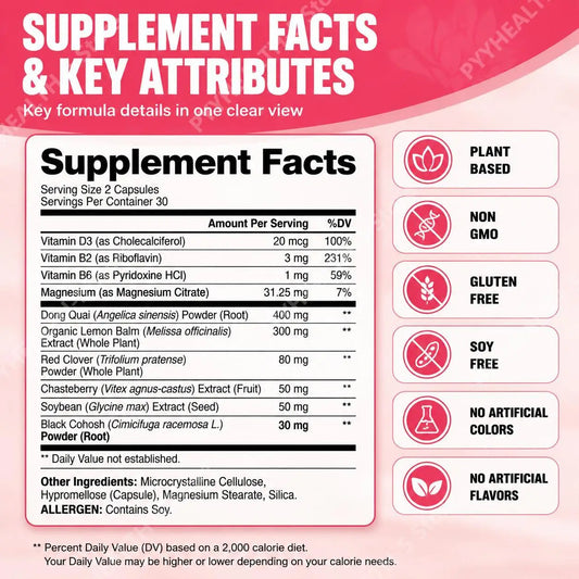 Women's Menopause Support Capsules with Dong Quai & Lemon Balm for Mood, Sleep and Hot Flash Support 60 Capsules