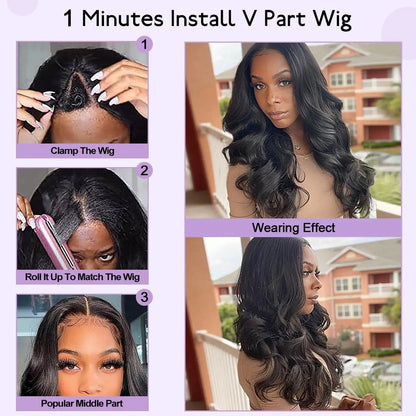 Upgrade 3 IN 1 V Part Human Hair Wigs Glueless Wigs Human Hair With Drawstring Ready to Wear Body Wave V Part Remy Hair Wigs