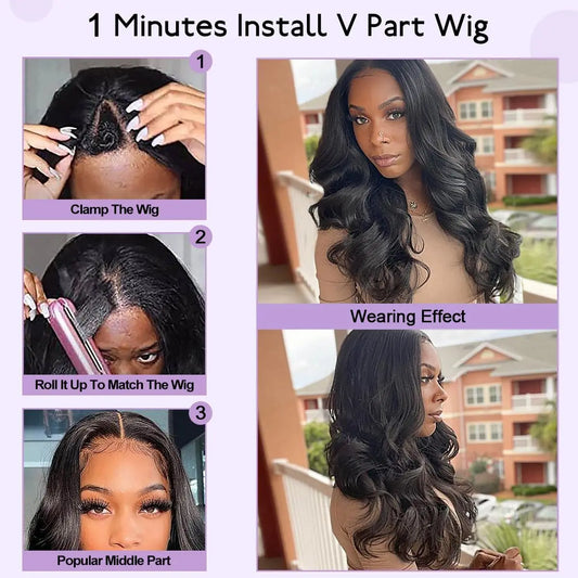 Upgrade 3 IN 1 V Part Human Hair Wigs Glueless Wigs Human Hair With Drawstring Ready to Wear Body Wave V Part Remy Hair Wigs Merit Sell