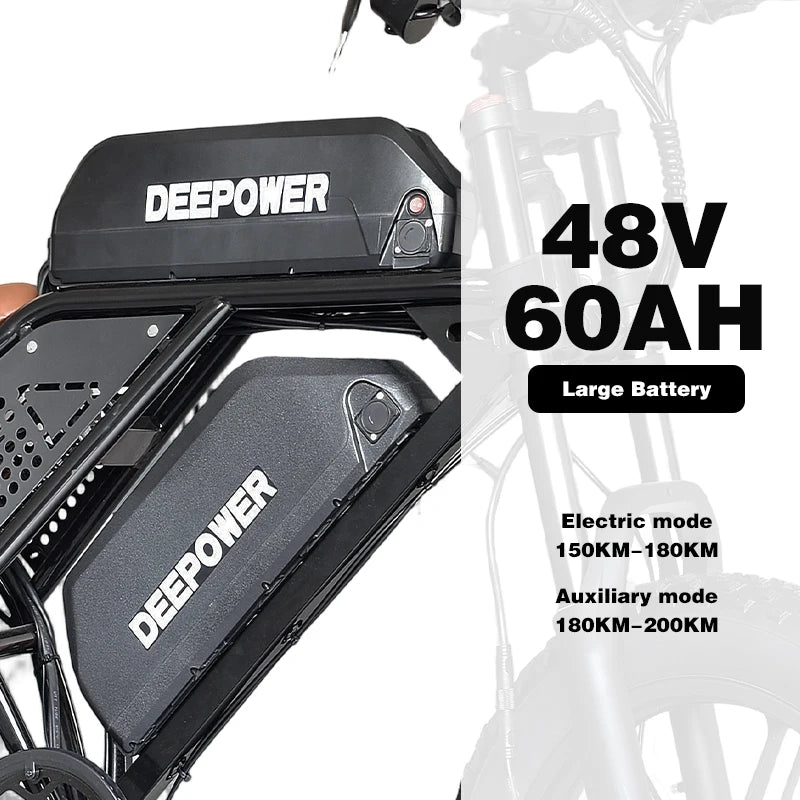 DEEPOWER S8 Electric Bicycle 1500W/2000W Dual Motor Electric Bike 60Ah Large Capacity Battery Ebike 20*4.0'' Fat Tire Men's Bike