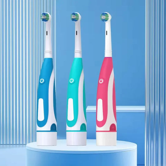 Adult Soft Bristle Electric Toothbrush - Battery Powered Teeth Whitening Gum Care with Rounded Vibrating Heads