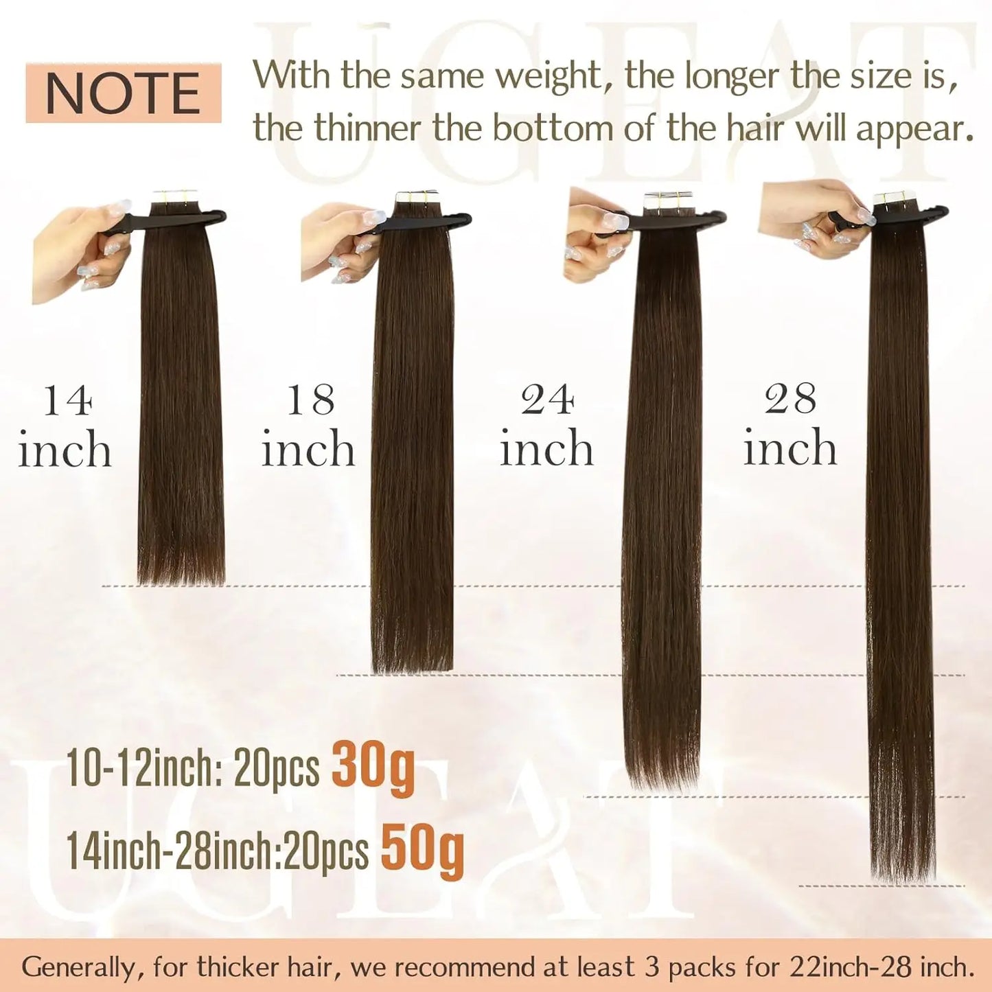 Ugeat Tape in Human Hair Extensions Brown Tape in Extensions for Women Chocolate Brown Invisible Tape in Extensions Real Hair