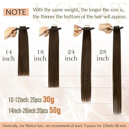 Ugeat Tape in Human Hair Extensions Brown Tape in Extensions for Women Chocolate Brown Invisible Tape in Extensions Real Hair
