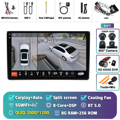 Android 14 Carplay Auto 2K Screen Car Radio Multimedia Player For Audi A4 2 3 B6 B7 S4 RS4 2000-2009 Autoradio Stereo Head Unit