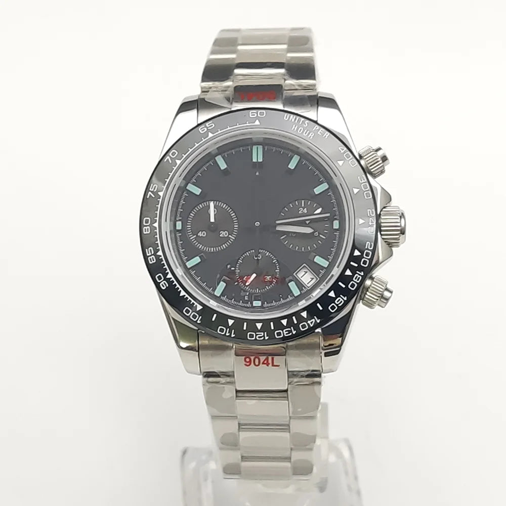 20 Colors dress 39mm Quartz Chronograph Sapphire Crystal Stainless Luminous Men's Watch VK63 Movement Calendar Strap