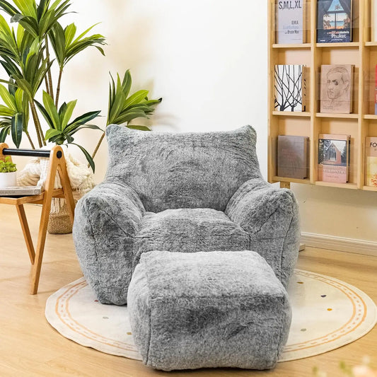 Limited-time offerBean Bag Chair with Ottoman, Armrest Bean Bag Chairs with Filler, Ultra Soft Fluffy Faux Fur Bean Bag Chair wi Merit Sell
