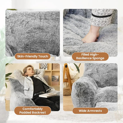 Limited-time offerBean Bag Chair with Ottoman, Armrest Bean Bag Chairs with Filler, Ultra Soft Fluffy Faux Fur Bean Bag Chair wi