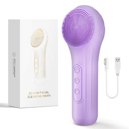 Silicone Electric Facial Cleansing Brush–6 Speeds,Heat application Waterproof&Deep Pore Cleanse Skin Cleansing Device Portable