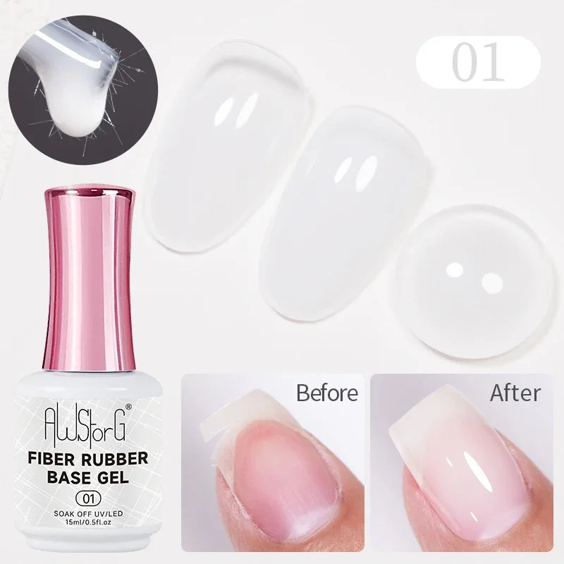 AWStorG 15ML Fiber Builder Nail Gel In A Bottle UV Semi Permanent Clear Pink Nail Strengthener Extension Construction Gel