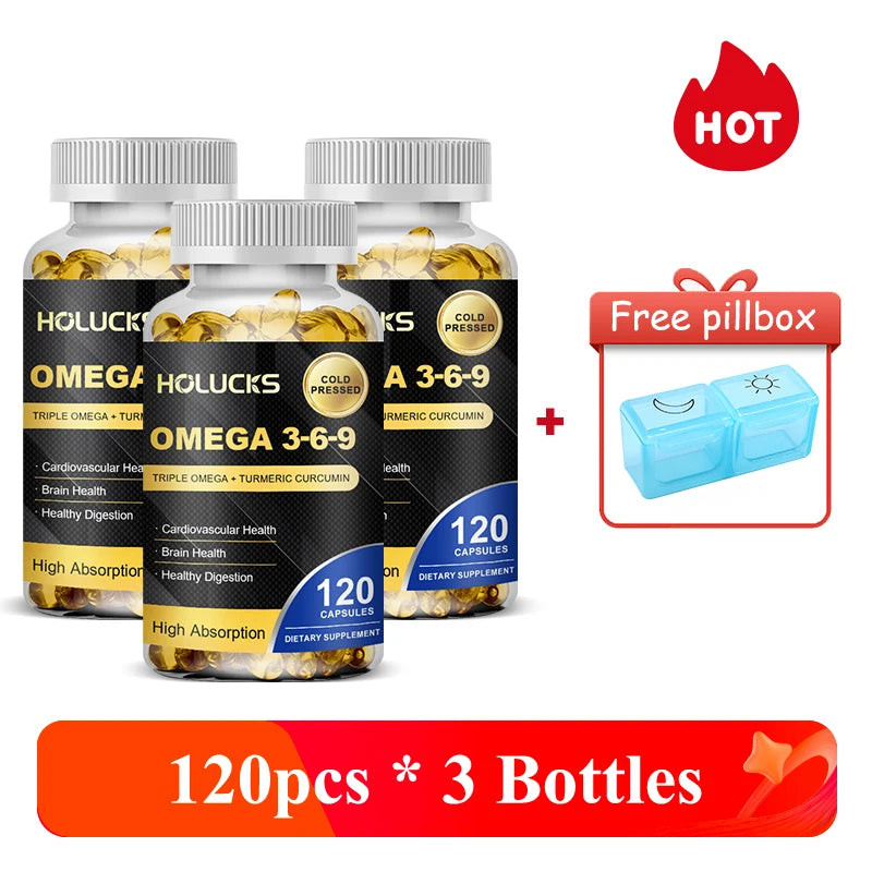 Omega 3 6 9 Fish Oil Capsules, High EPA DHA Formula,  Maintain Cardiovascular Health, Support Brain Memory Joint Care, for Adult