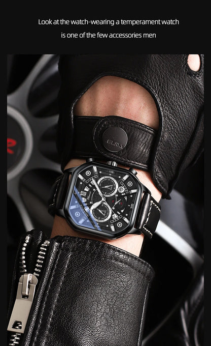 CHENXI High Quality Multifunctional Business Leisure Watches For Man Square Dial Leather Strap Quartz Wristwatches Clock Gifts