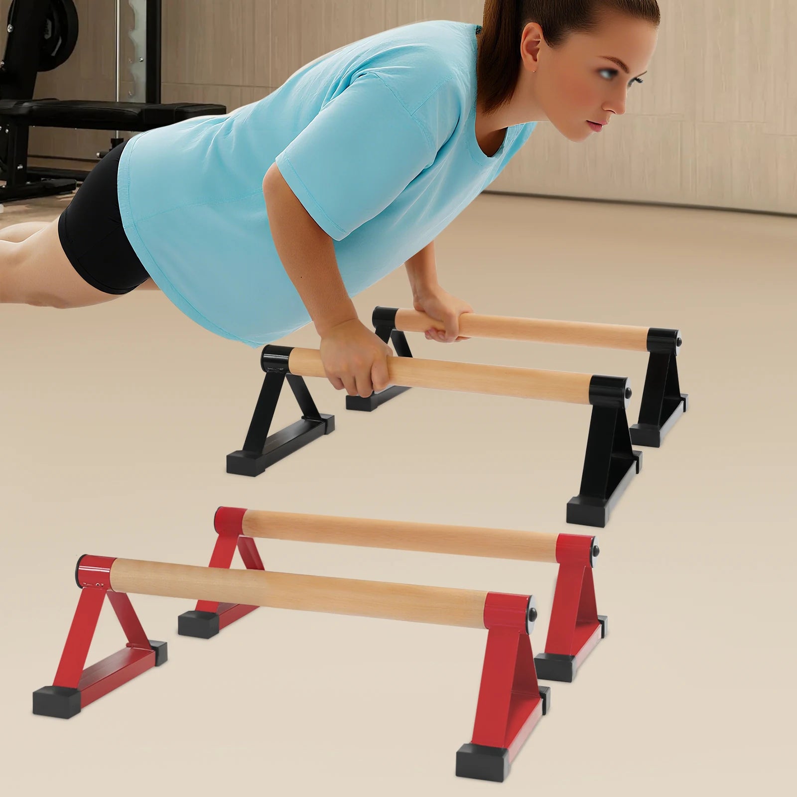 Wood Push up Bars, 50cm Handstand Bars for Calisthenics, Triangle Pushup Stands Bars Bearing 400kg for Home Office Gym