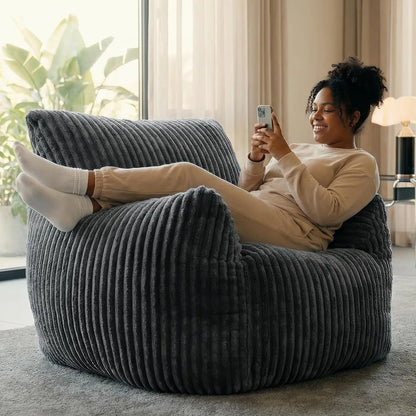 Adult Bean Bag Chair High Support Foam Cushion Corduroy Armrest Living Bedroom Gaming Gray Custom