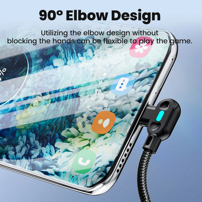 100W USB To Type C Fast Charging Cable 90° Double Elbow Bend Mobile Game Fast Charging Cable For Xiaomi Huawei With LED 0.25m/1m