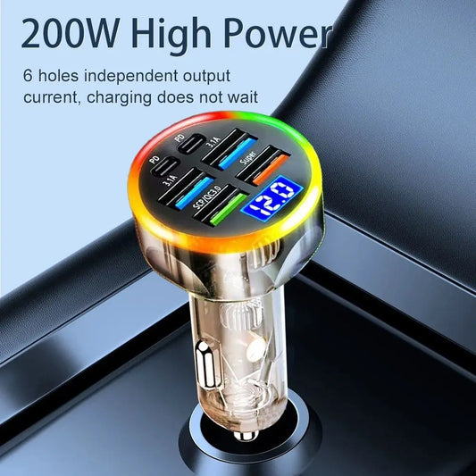 Dual USB Output Mobile Phone Car Charger Type C Universal 6 Ports Car Chargers Mini Fast Charging Car Charger Adapter - Merit Sell