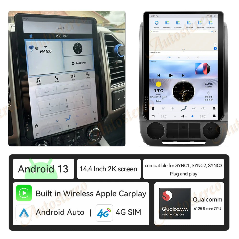 14.4 Inch Android 128G For Ford F150 F250 F350 2015-2021 Tesla Style Car GPS Navigation Multimedia Player Radio Tape Headunit HD