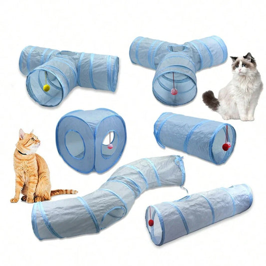 Gray 3-Way Foldable Pet Cat Tunnel Tube Toy Kitten Tunnel Toy With Peep Hole Pet Training Interactive Toy Tunnel Tube - Merit Sell