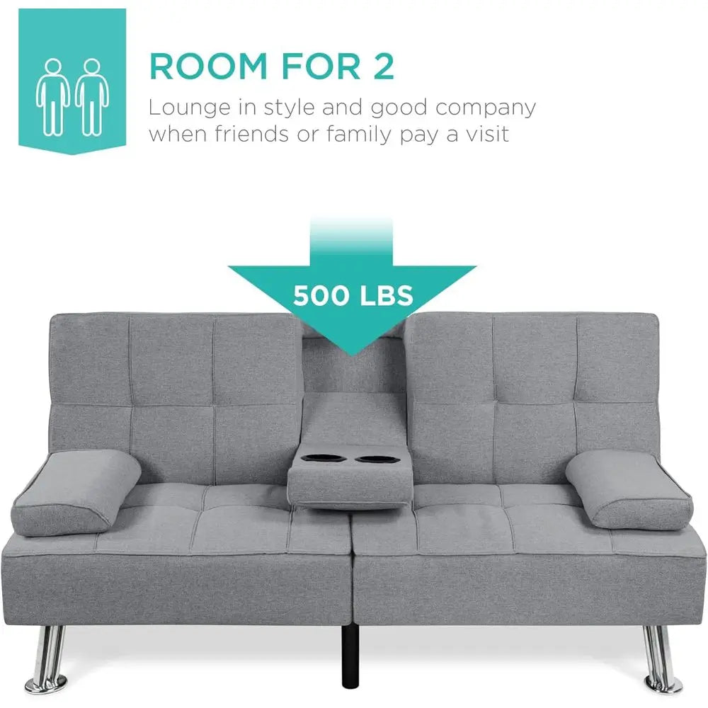 Reclining Sofa Bed with Removable Armrests and 2 Cupholders, Gray