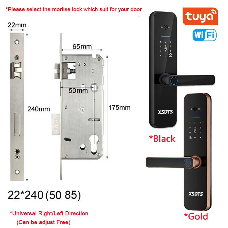 XSDTS Electronic Smart Door Lock Tuya Wifi Digital Biometric Camera Fingerprint Smart Card Password Key Unlock