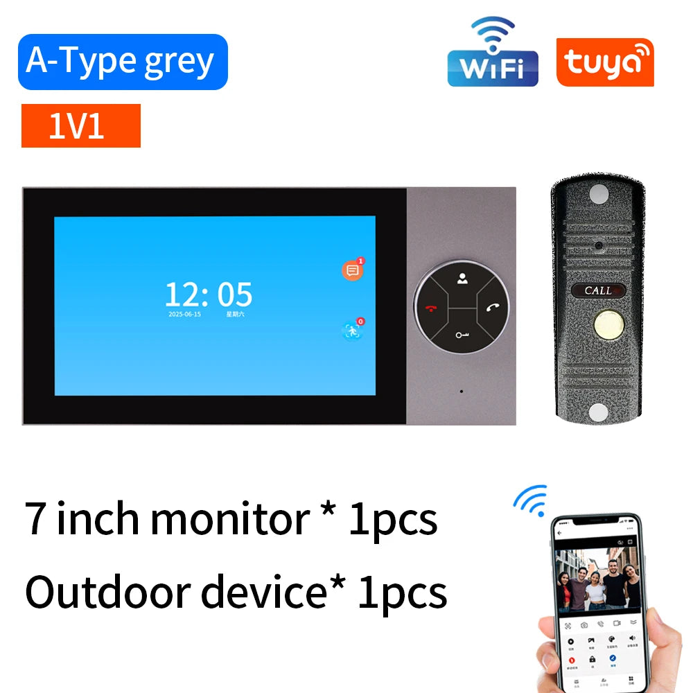 4 Wires support tuya app Wifi 1080P Video Intercom Video Door Phone 7'' Touch Monitor Video Doorbell Door Camera Security System
