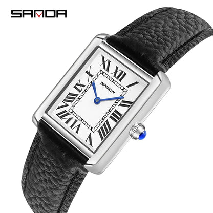 SANDA Men Women Rectangular Quartz Wrist Watches for Casual Ladies Stainless Watches Luxury Leather Lovers Gift Box Clock - Merit Sell