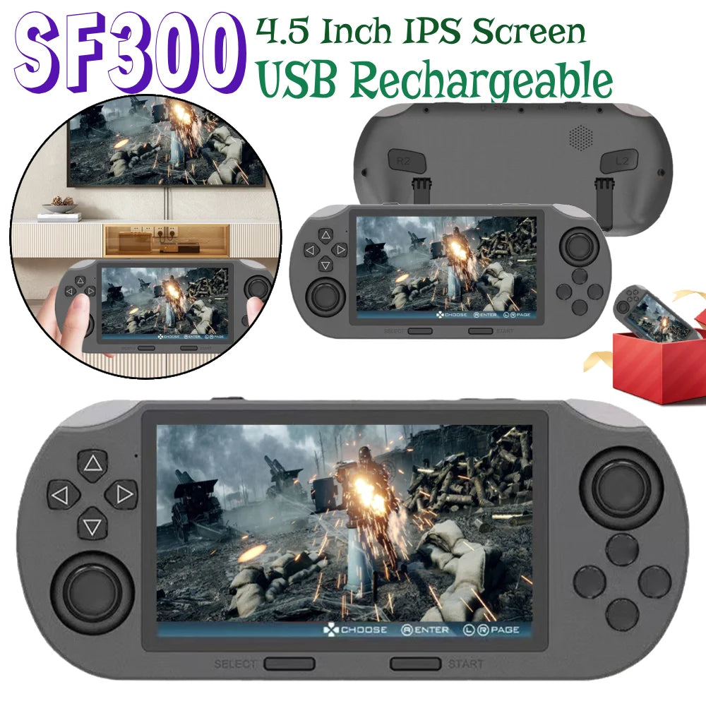 SF300 Handheld Game Console 4.5 Inch IPS Screen Retro Gaming Console USB Rechargeable Retro Handheld Video Game Console - Merit Sell