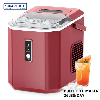SIMZLIFE Ice Maker Countertop , 26.5 lbs/24H, 9 Cubes in 6 Mins,Self-Cleaning, Portable Ice Maker with Handle for Home,Red - Merit Sell
