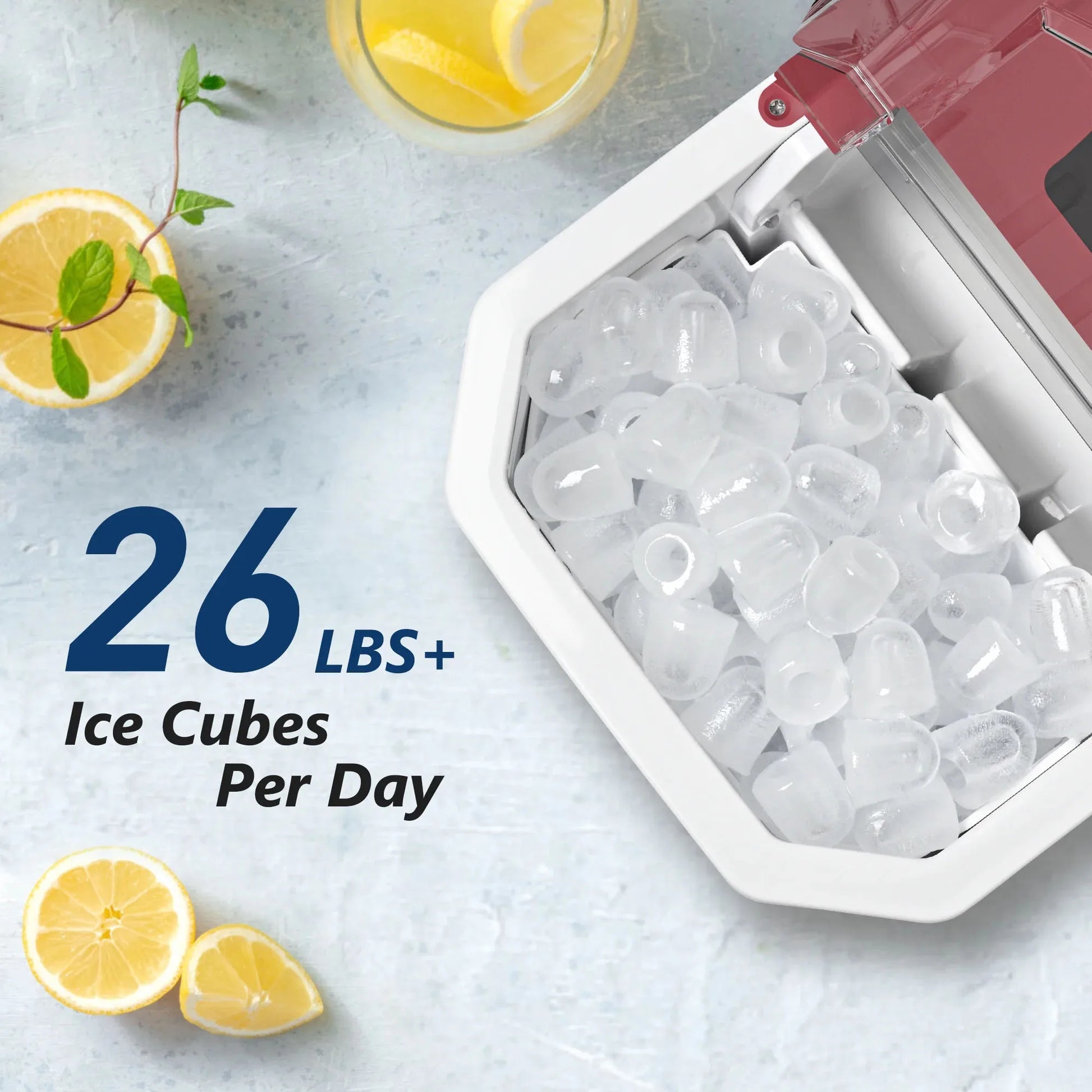 SIMZLIFE Ice Maker Countertop , 26.5 lbs/24H, 9 Cubes in 6 Mins,Self-Cleaning, Portable Ice Maker with Handle for Home,Red - Merit Sell