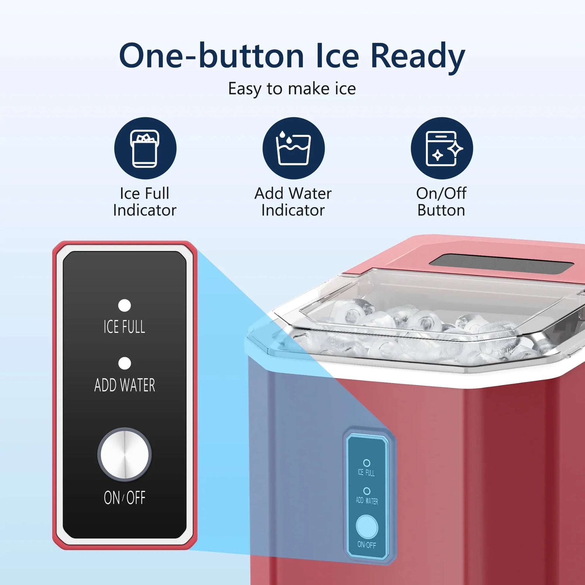 SIMZLIFE Ice Maker Countertop , 26.5 lbs/24H, 9 Cubes in 6 Mins,Self-Cleaning, Portable Ice Maker with Handle for Home,Red - Merit Sell