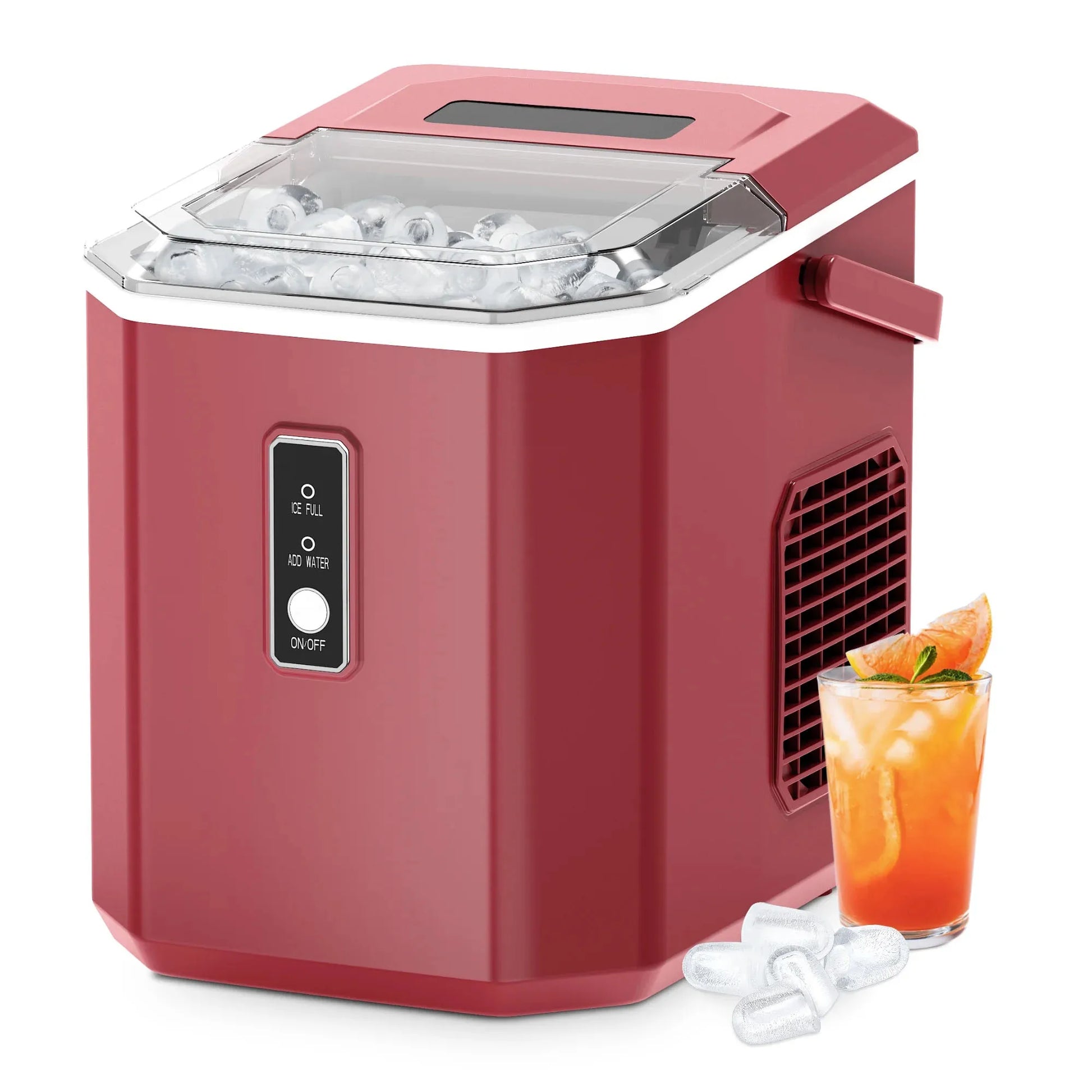 SIMZLIFE Ice Maker Countertop , 26.5 lbs/24H, 9 Cubes in 6 Mins,Self-Cleaning, Portable Ice Maker with Handle for Home,Red - Merit Sell