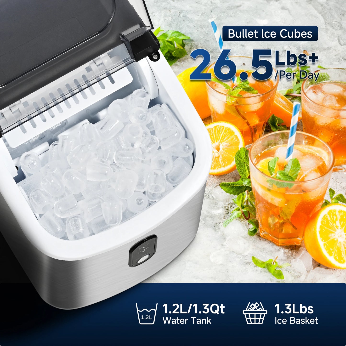 SIMZLIFE Portable Ice Maker Machine 26.5lbs/Day 9 Cubes in 6 Mins with Auto-Cleaning Basket and Scoop for Kitchen Office Party - Merit Sell