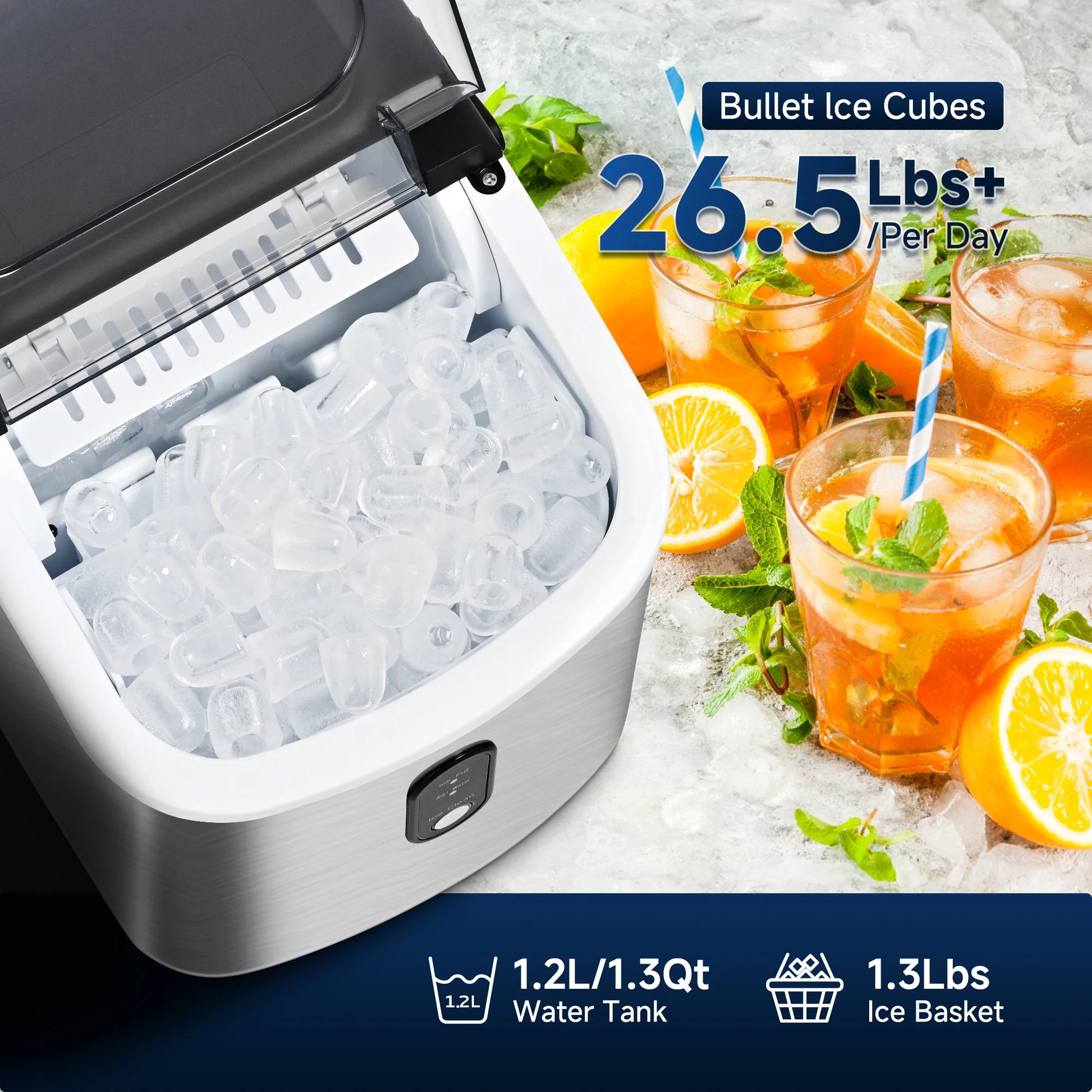 SIMZLIFE Portable Ice Maker Machine 26.5lbs/Day 9 Cubes in 6 Mins with Auto-Cleaning Basket and Scoop for Kitchen Office Party - Merit Sell