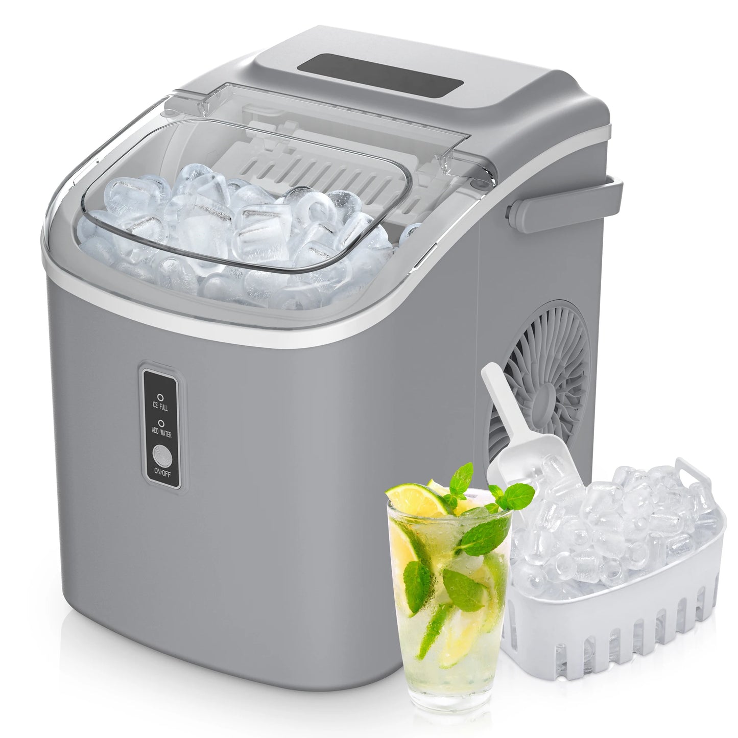 SIMZLIFE Portable Ice Maker Machine 26.5lbs/Day 9 Cubes in 6 Mins with Auto-Cleaning Basket and Scoop for Kitchen Office Party - Merit Sell