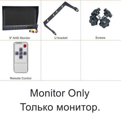 SMALUCK 9inch AHD IPS LCD HD Monitor Rear View Car Monitor Max Support 1080P AHD CVBS Car Camera 4PIN Video Input - Merit Sell