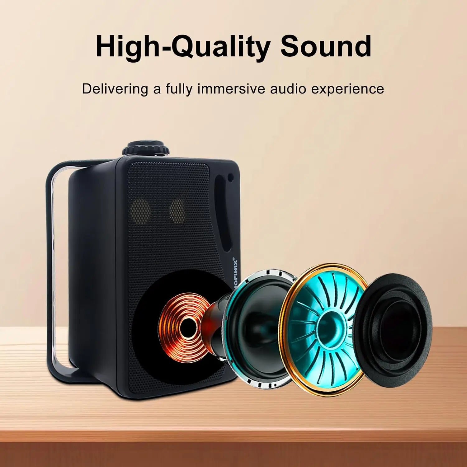 STUDIOFINIX 2PCS 3.5" 200W Outdoor Bluetooth Waterproof Wired 3 Way Premium Wall Mount Speakers For Patio Deck In/Outdoor Black - Merit Sell