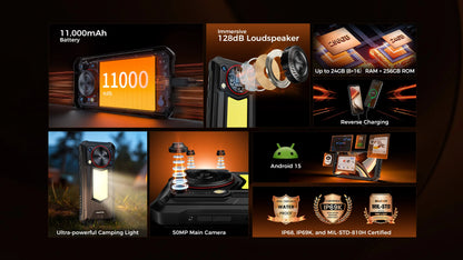 【NEW】OUKITEL WP53 PRO Rugged Phone, 24GB+256GB 11000mAh Android 15 6.52" NFC 50MP Cell Phone