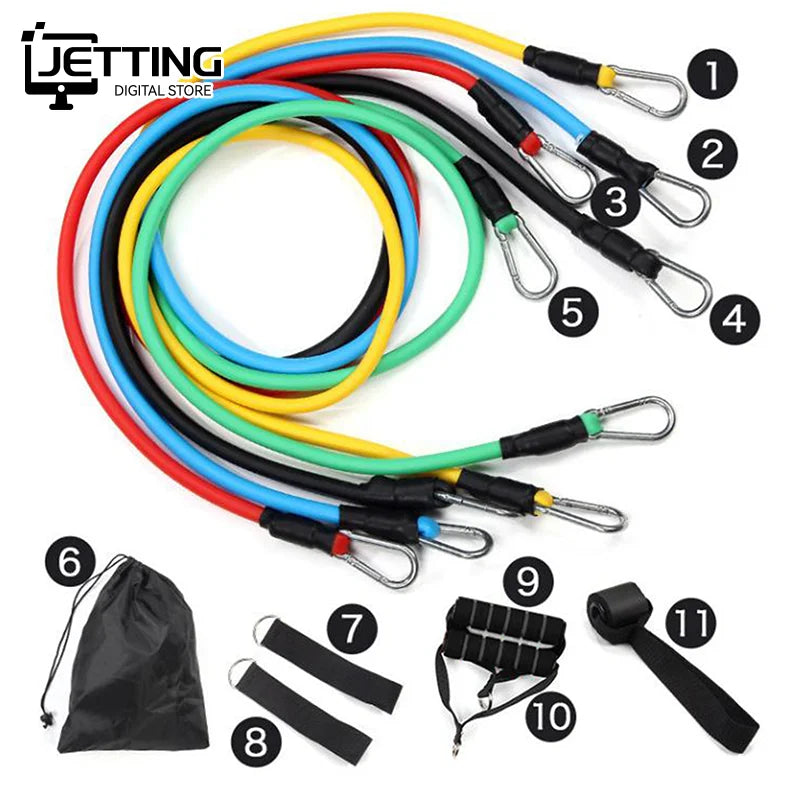 TPE Resistance Band Set Color Fitness Band Pull Rope Elastic Training Band With Door Anchor Handles Carry Bag Legs Ankle Straps