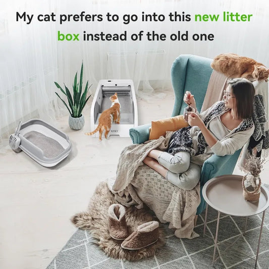 Upgraded Automatic Cat Litter Box Self Cleaning Open Design with Cats Taking to It Immediately, Anti Pinch and Odorless with app - Merit Sell